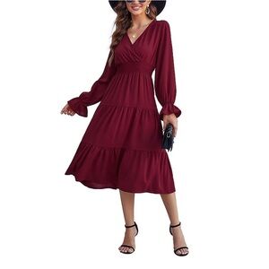 Kohls casual wrap v neck midi dress long sleeve smocked waist tiered NEW size XL
